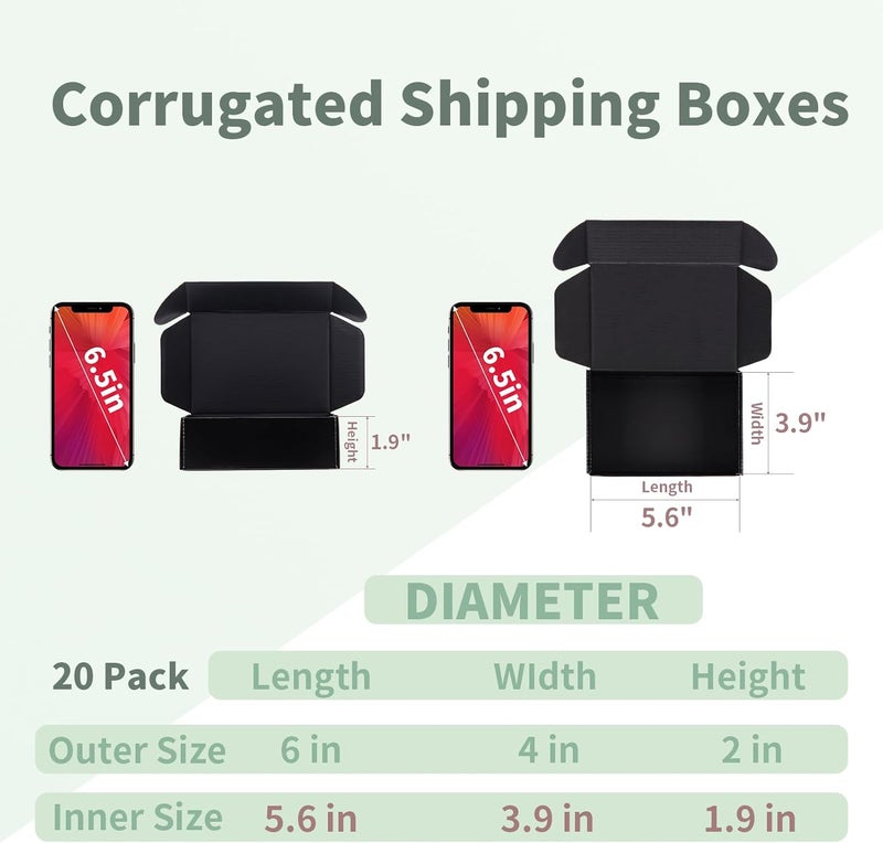 Rempry 6x4x2 Inches Black Small Shipping Boxes Pack of 20, Cardboard Corrugated Gift Mailer Boxes for Packaging Small Business Mailing Present - Image 2
